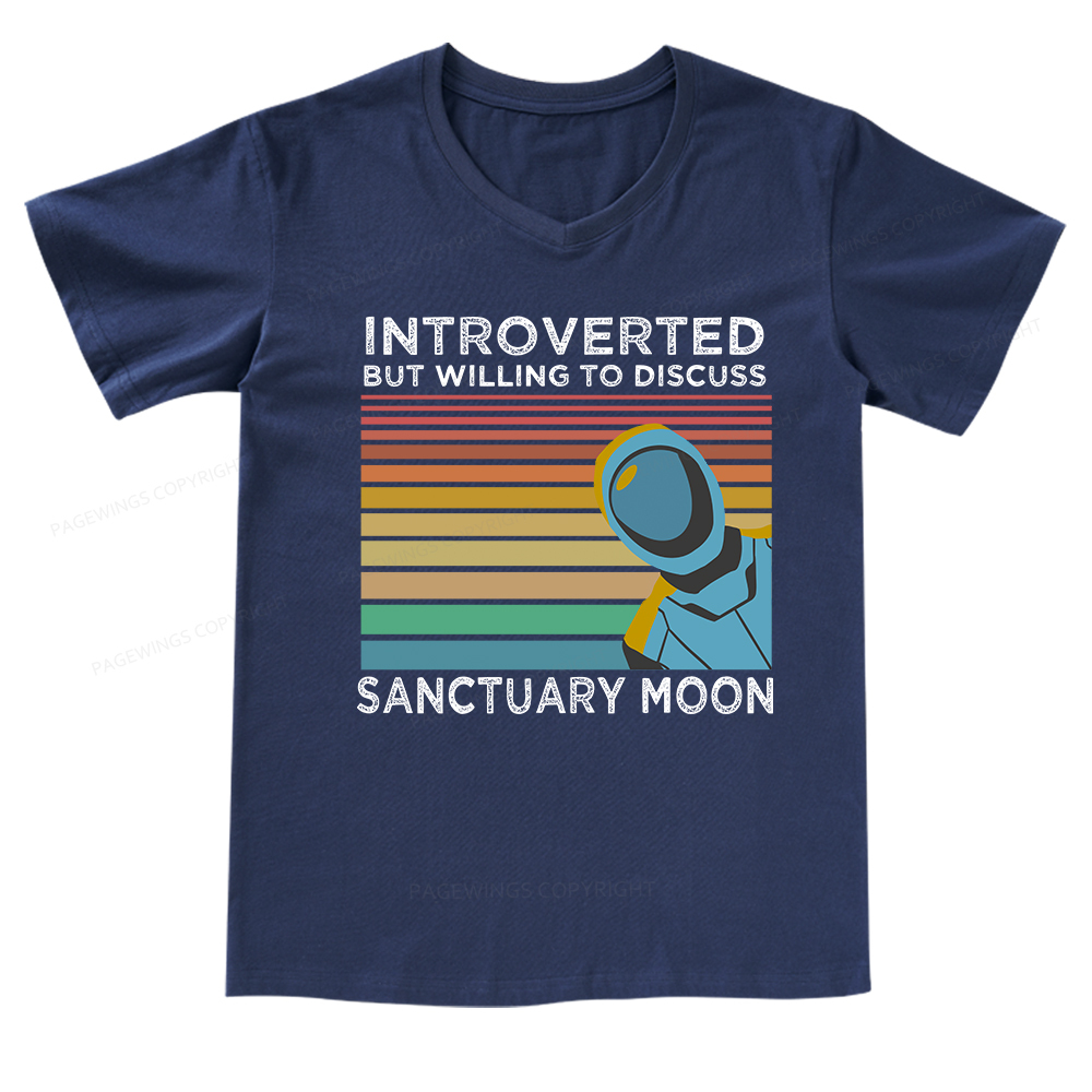 Pagewings Introverted But Willing to Discuss Sanctuary Moon V-neck T-shirt