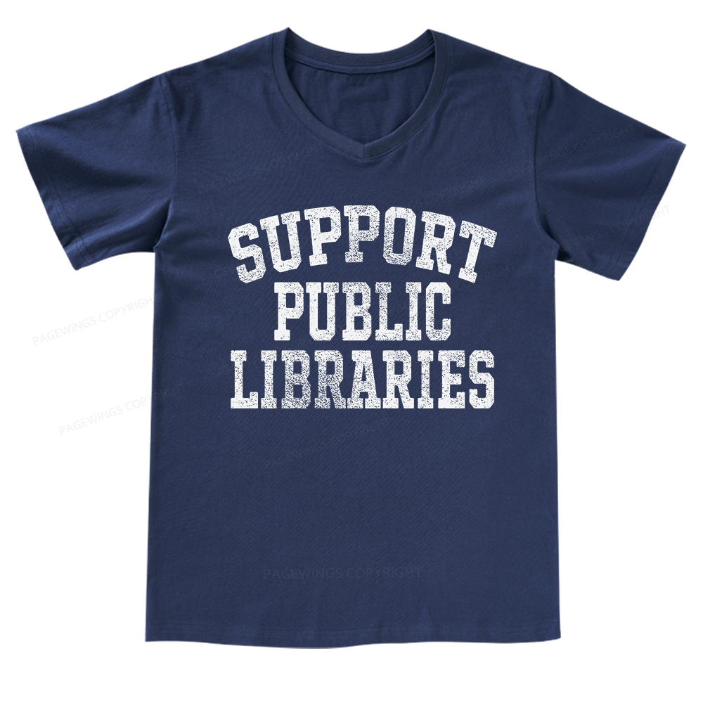 Pagewings Support Public Libraries V-neck T-shirt