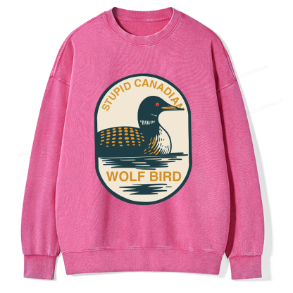 Pagewings Stupid Canadian Wolf Bird Washed Sweatshirt