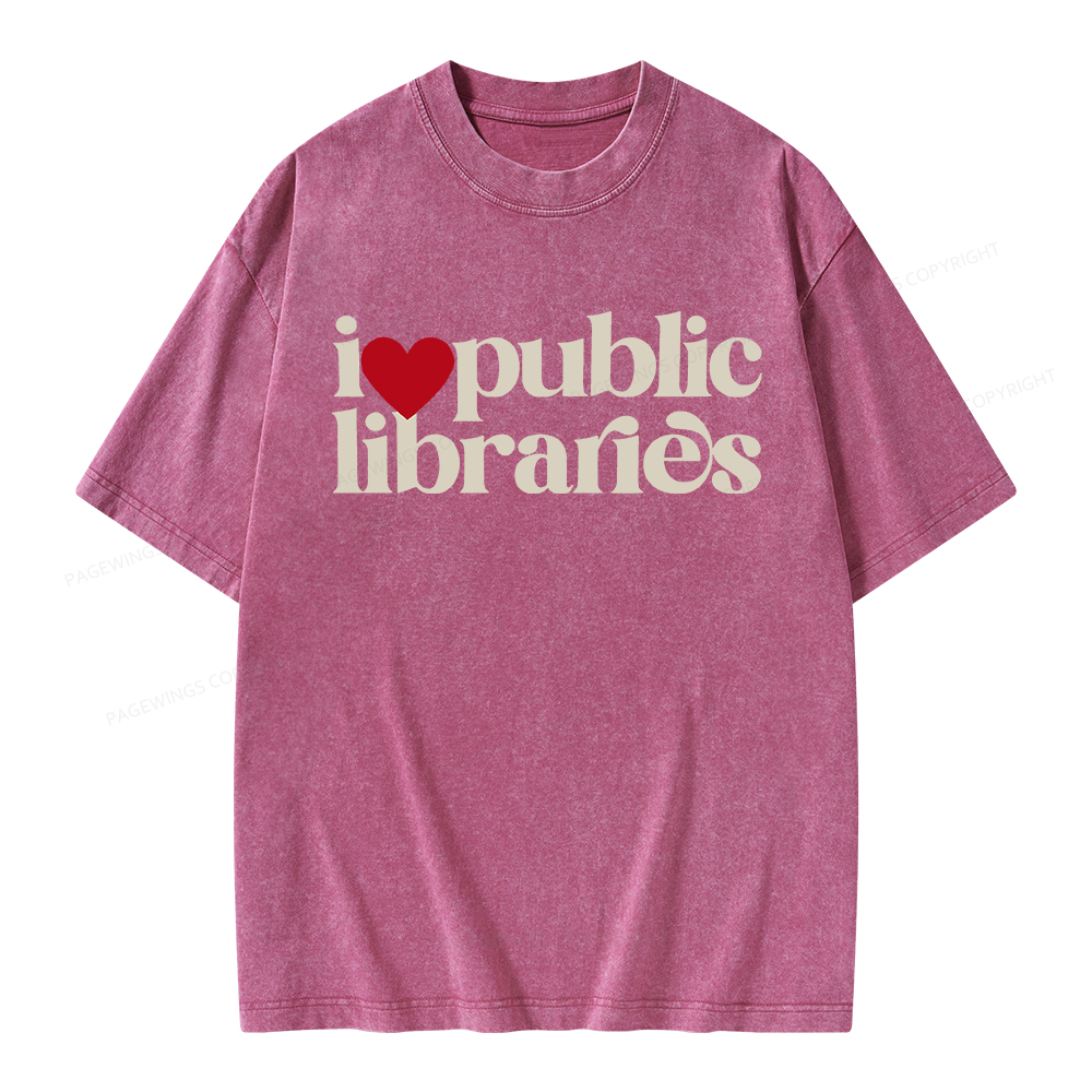 Pagewings I Love Public Libraries Unisex Washed T-shirt