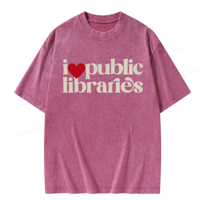 Pagewings I Love Public Libraries Unisex Washed T-shirt