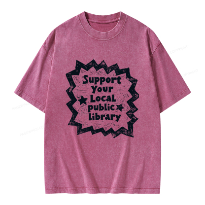 Pagewings Support Your Local public library Unisex Washed T-shirt