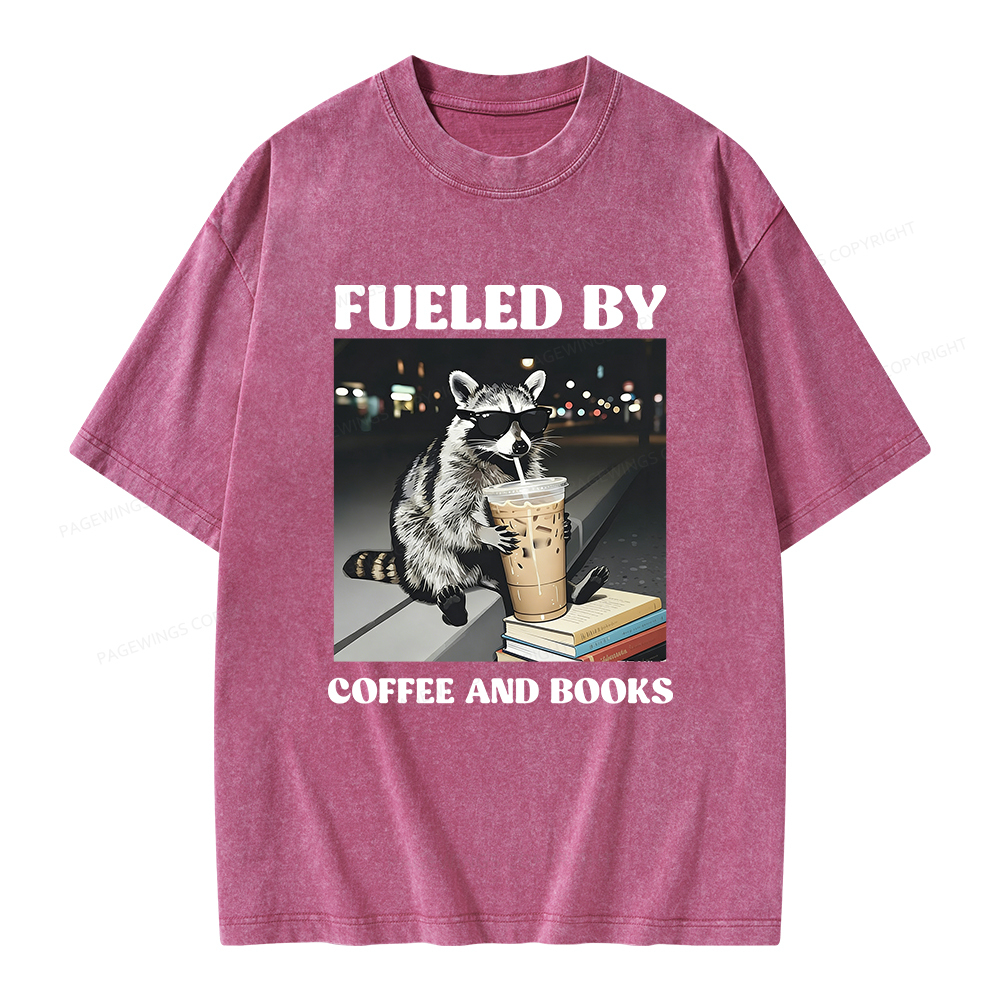 Pagewings Raccoon Reading And Drinking Iced Coffee Unisex Washed T-shirt