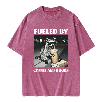 Pagewings Raccoon Reading And Drinking Iced Coffee Unisex Washed T-shirt