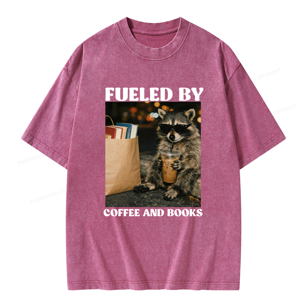 Pagewings Fueled by Coffee And Books Unisex Washed T-shirt