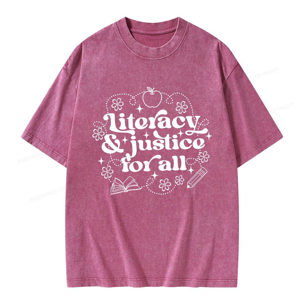 Pagewings Literacy Justice For All Unisex Washed T-shirt