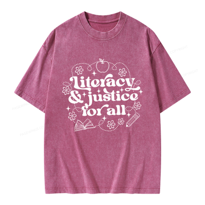 Pagewings Literacy Justice For All Unisex Washed T-shirt