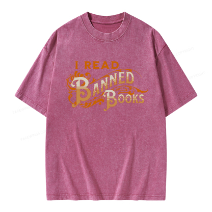 Pagewings I Read Banned Books Unisex Washed T-shirt
