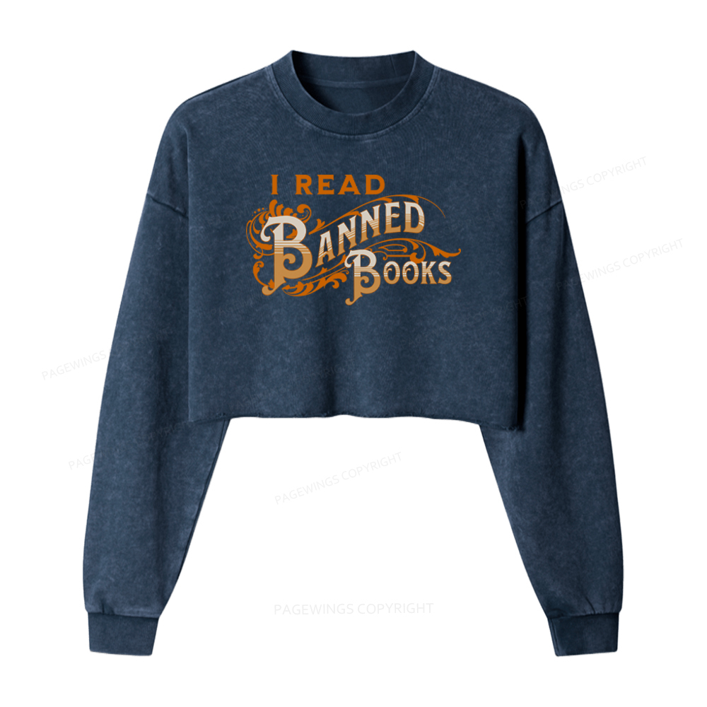 Pagewings I Read Banned Books Washed Crop Sweatshirt