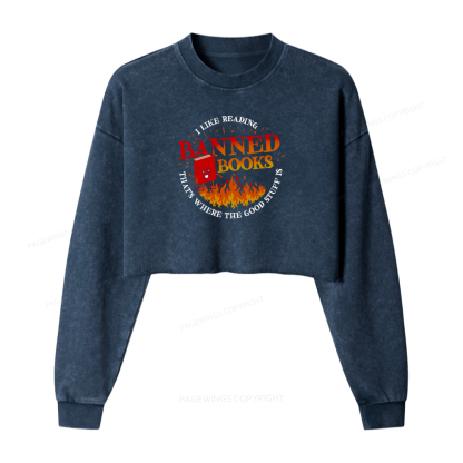 Pagewings Banned Books Washed Crop Sweatshirt