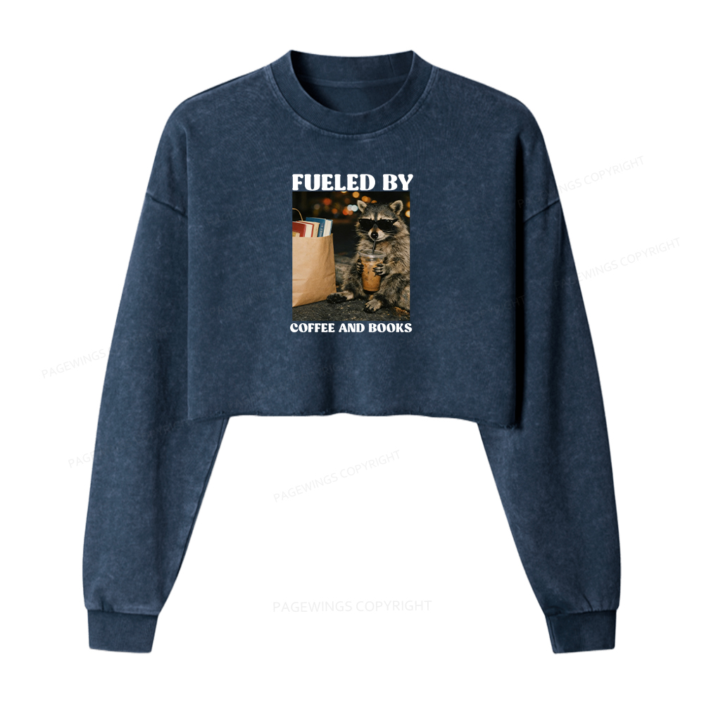 Pagewings Fueled by Coffee And Books Washed Crop Sweatshirt