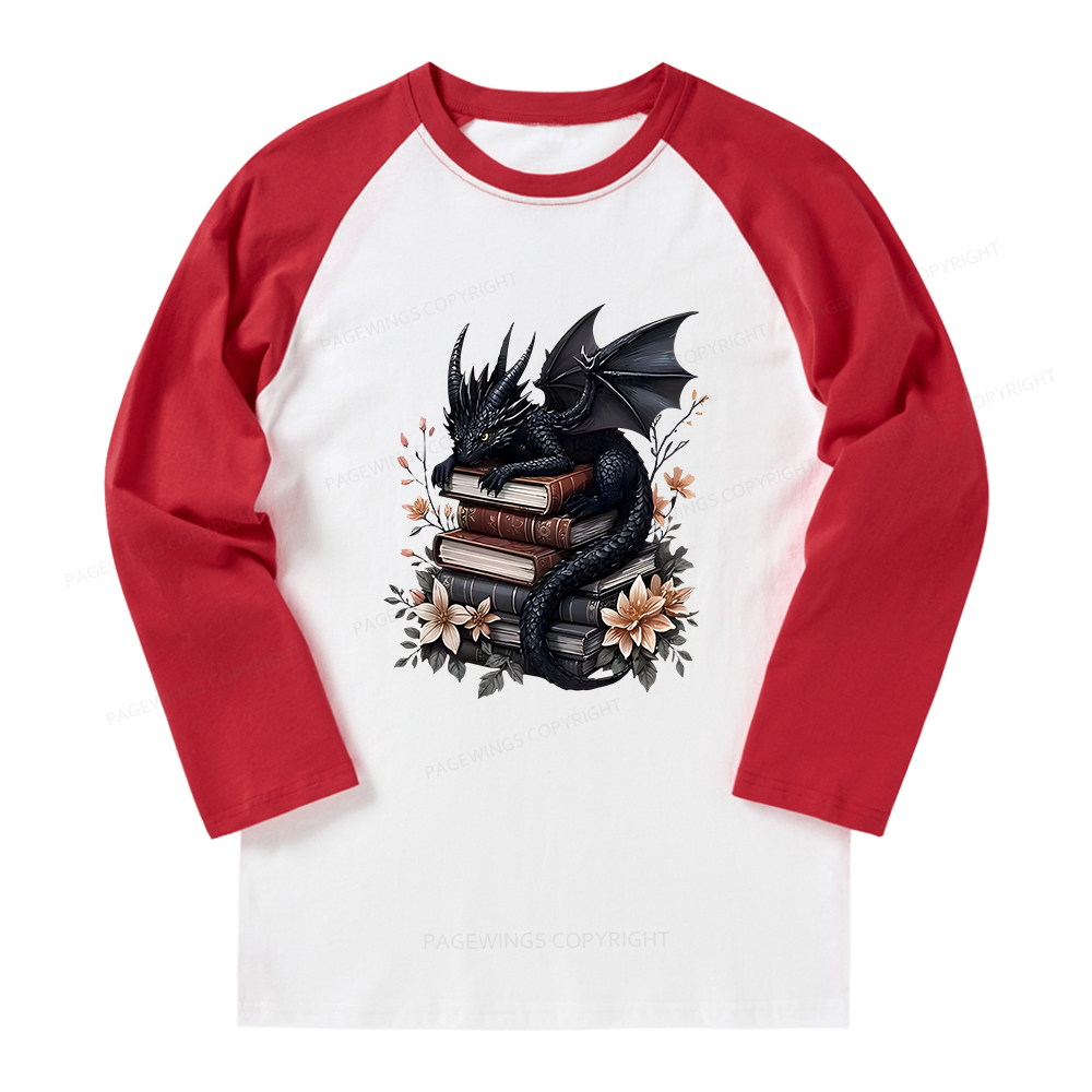 Pagewings Black Dragon Book  Long Sleeve Raglan T-shirt