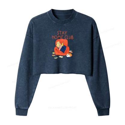 Pagewings Stay Home Club Washed Crop Sweatshirt