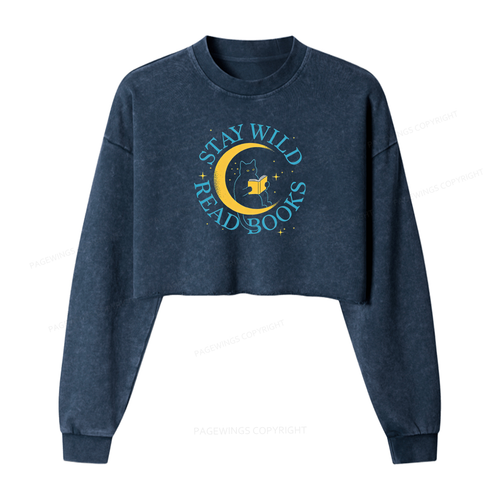 Pagewings Stay Wild Read Books Washed Crop Sweatshirt