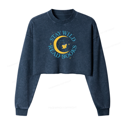 Pagewings Stay Wild Read Books Washed Crop Sweatshirt