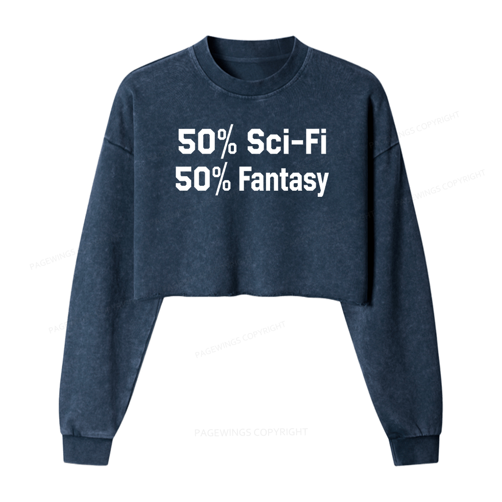 Pagewings 50% Sci-Fi 50% Fantasy Washed Crop Sweatshirt