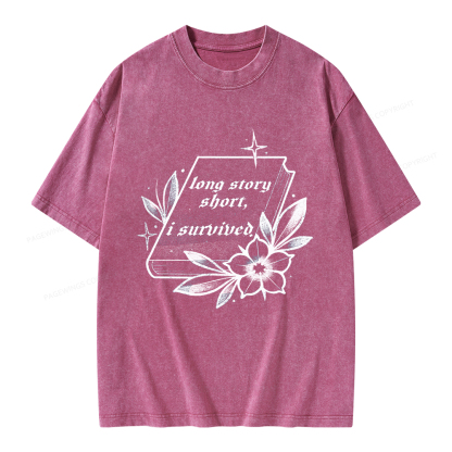 Pagewings Long Story Short I Survived Unisex Washed T-shirt