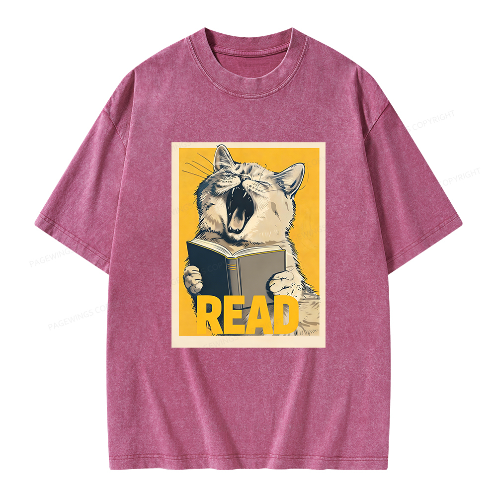 Pagewings Cat Read Books Unisex Washed T-shirt