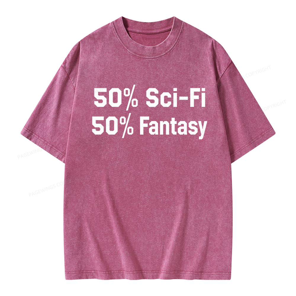 Pagewings 50% Sci-Fi 50% Fantasy Unisex Washed T-shirt