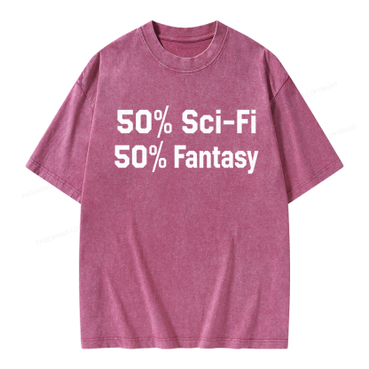 Pagewings 50% Sci-Fi 50% Fantasy Unisex Washed T-shirt