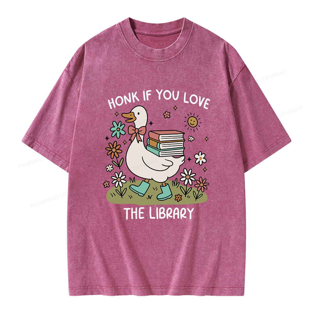 Pagewings Honk If You Love The Library Unisex Washed T-shirt