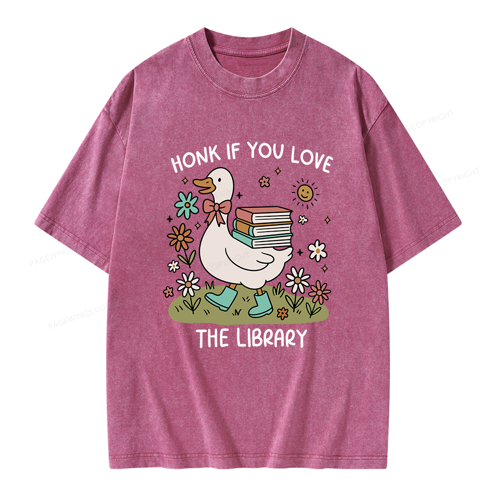 Pagewings Honk If You Love The Library Unisex Washed T-shirt