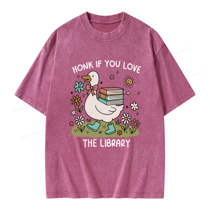 Pagewings Honk If You Love The Library Unisex Washed T-shirt
