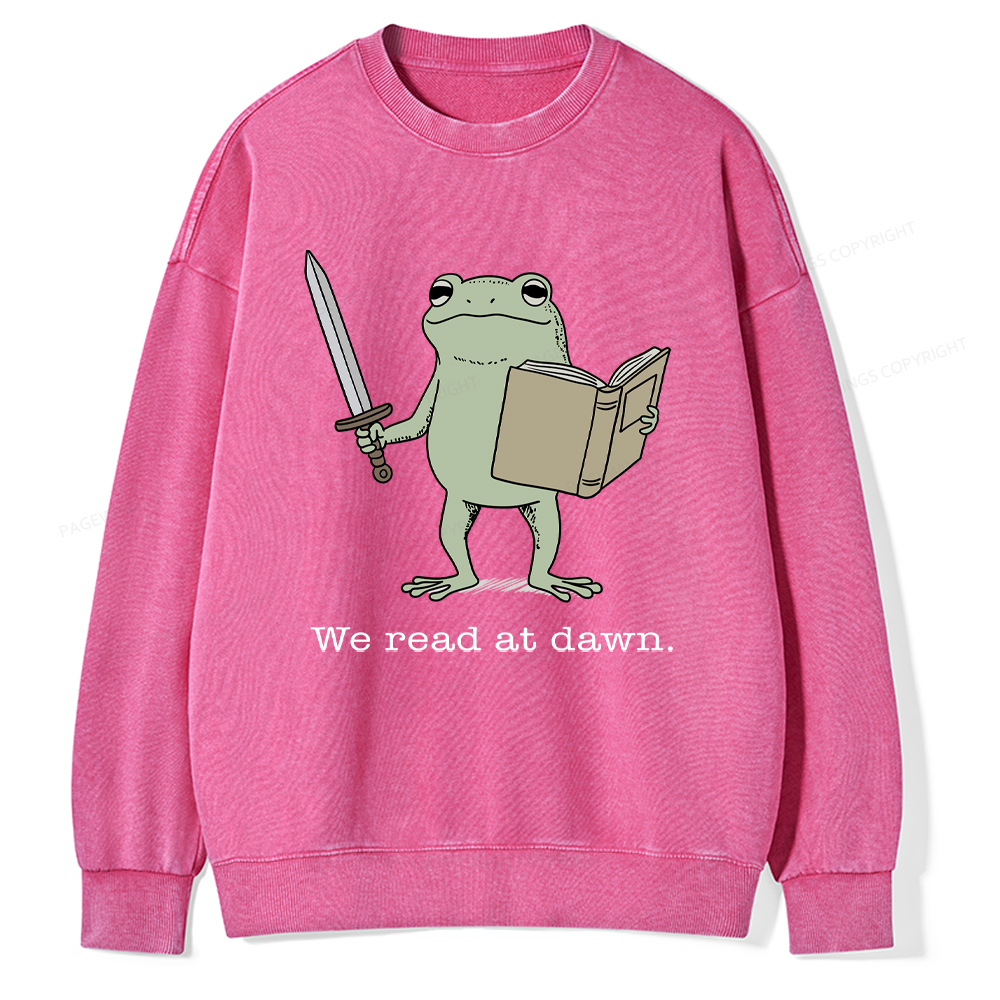 Pagewings We Read At Dawn Funny Frog Washed Sweatshirt
