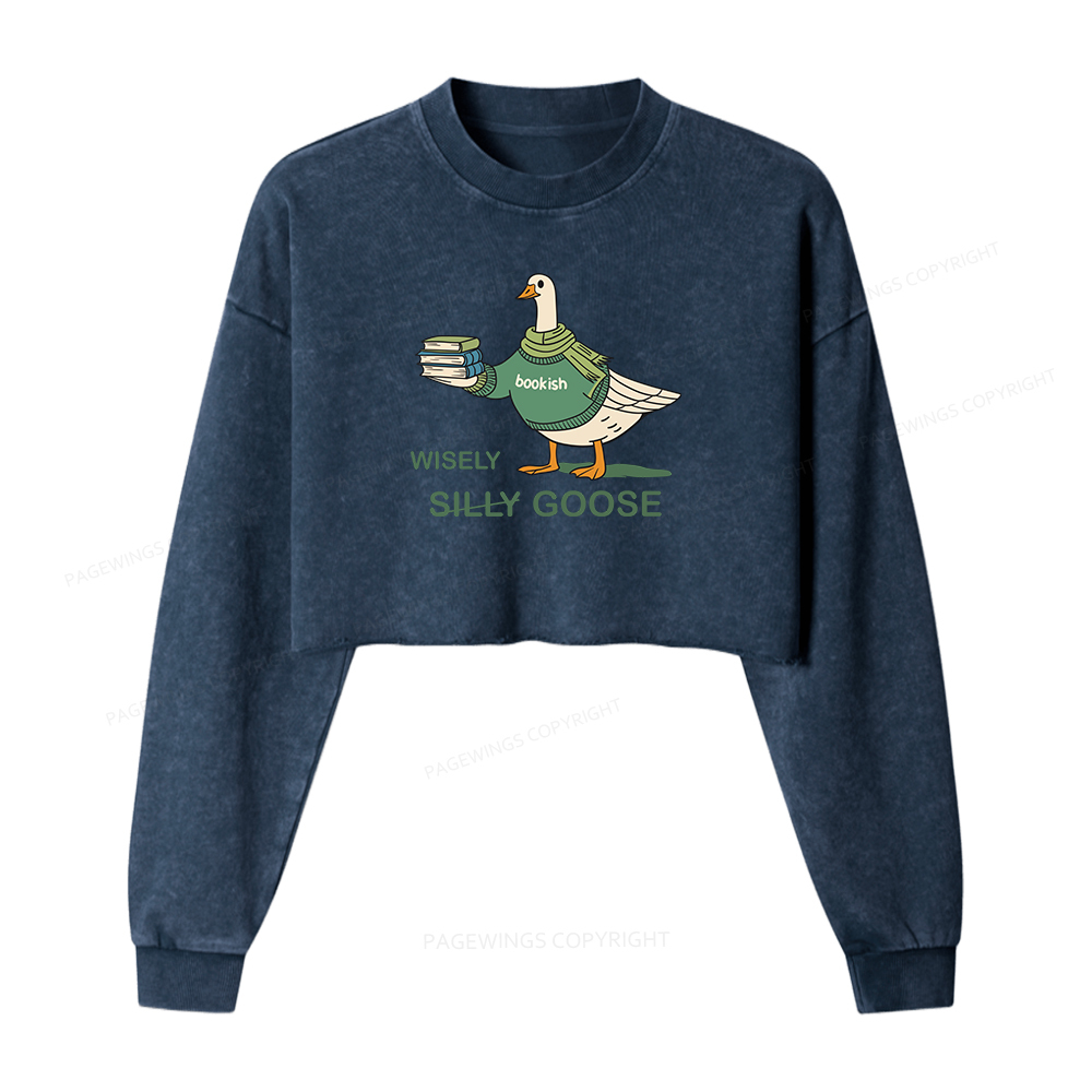 Pagewings Wisely Silly Goose Washed Crop Sweatshirt