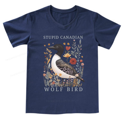 Pagewings Stupid Canadian Wolf Bird V-neck T-shirt