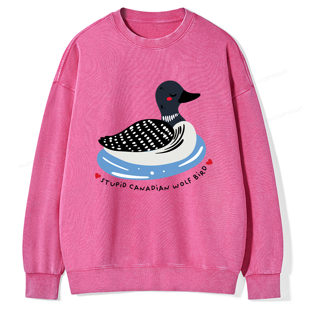 Pagewings Stupid Canadian Wolf Bird Washed Sweatshirt