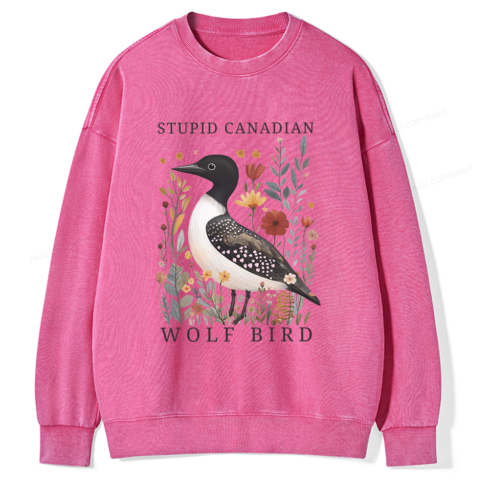 Pagewings Stupid Canadian Wolf Bird Washed Sweatshirt
