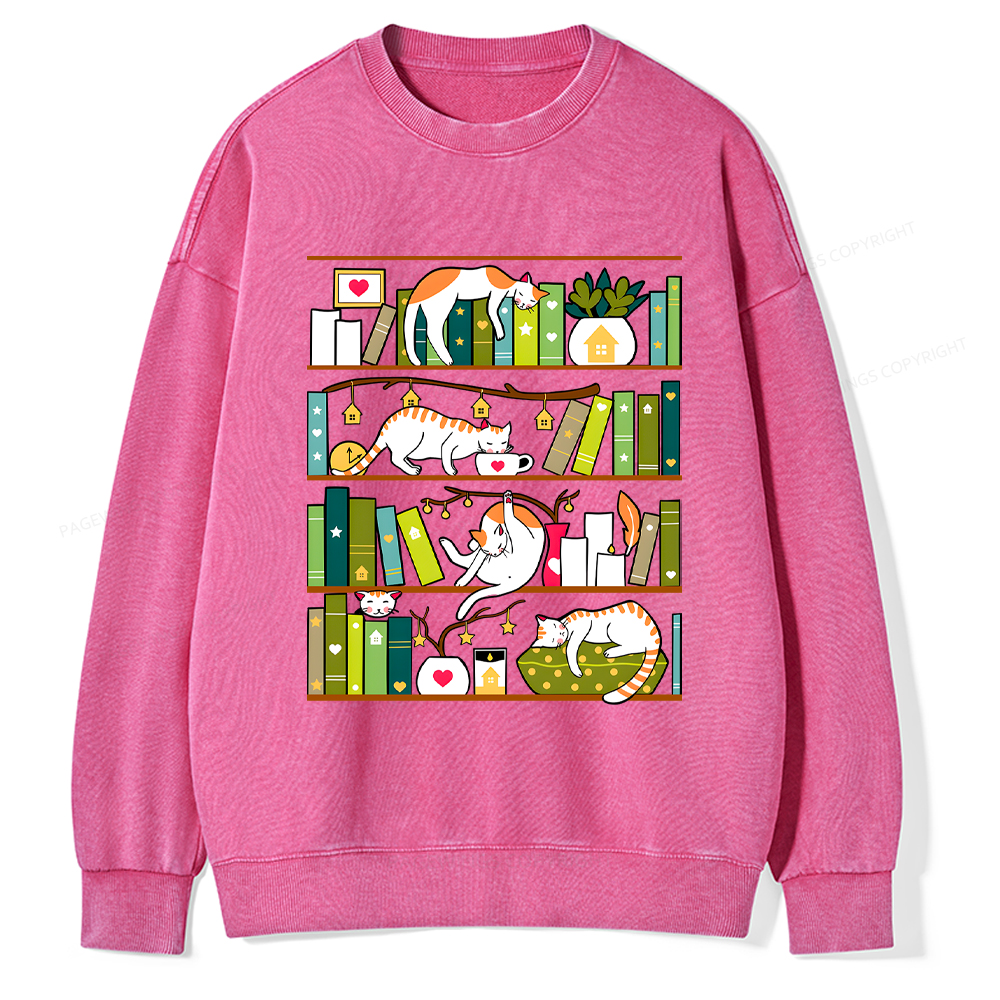 Pagewings Library Cats Washed Sweatshirt