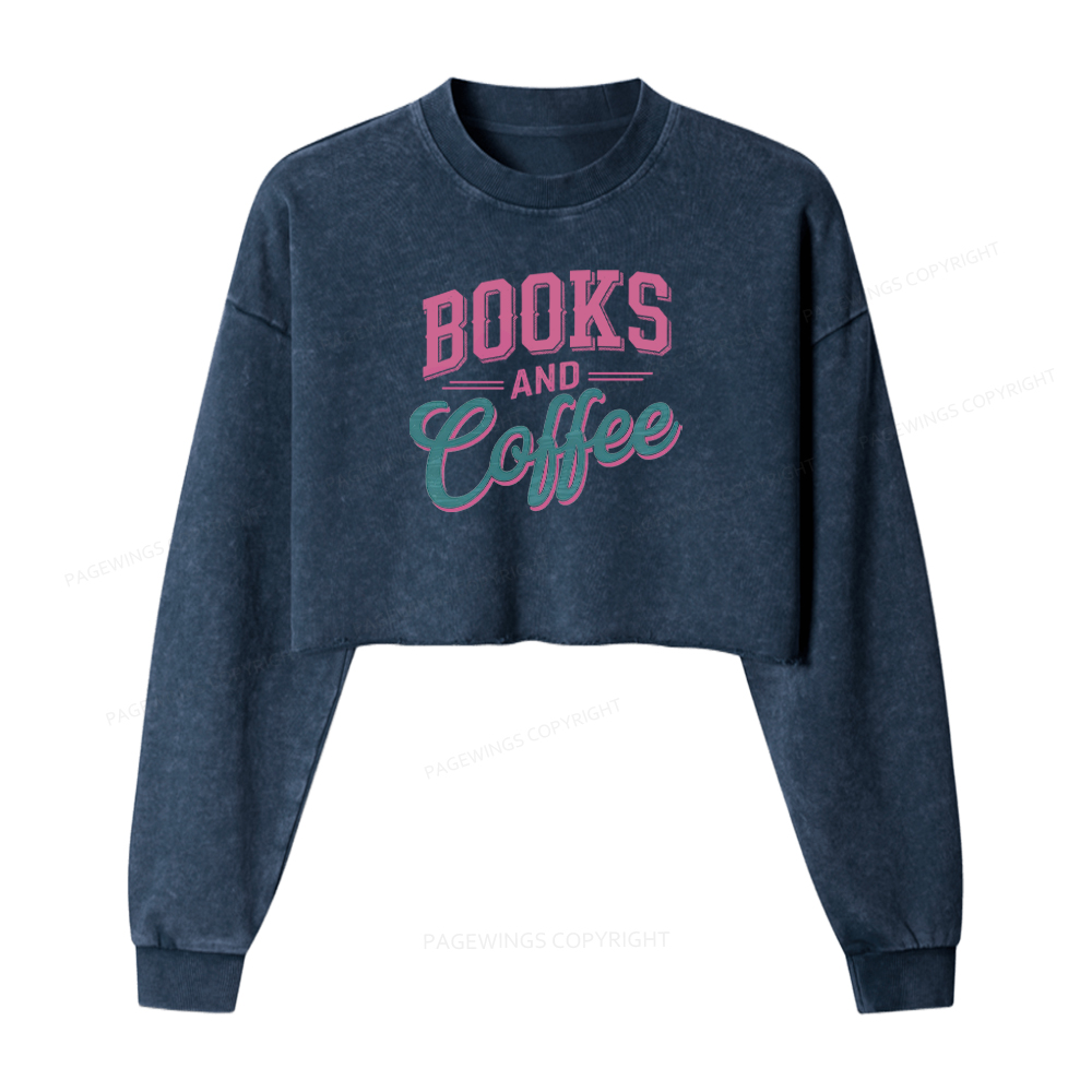 Pagewings Books And Coffee Washed Crop Sweatshirt