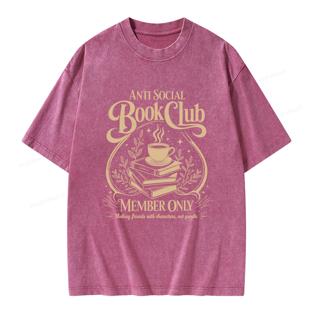 Pagewings Anti Social Book Club Unisex Washed T-shirt