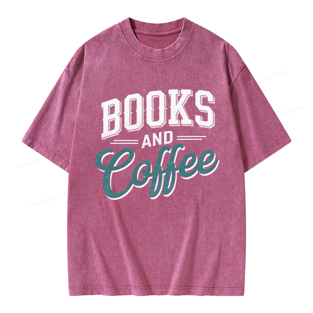 Pagewings Books And Coffee Unisex Washed T-shirt