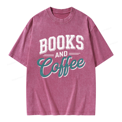 Pagewings Books And Coffee Unisex Washed T-shirt