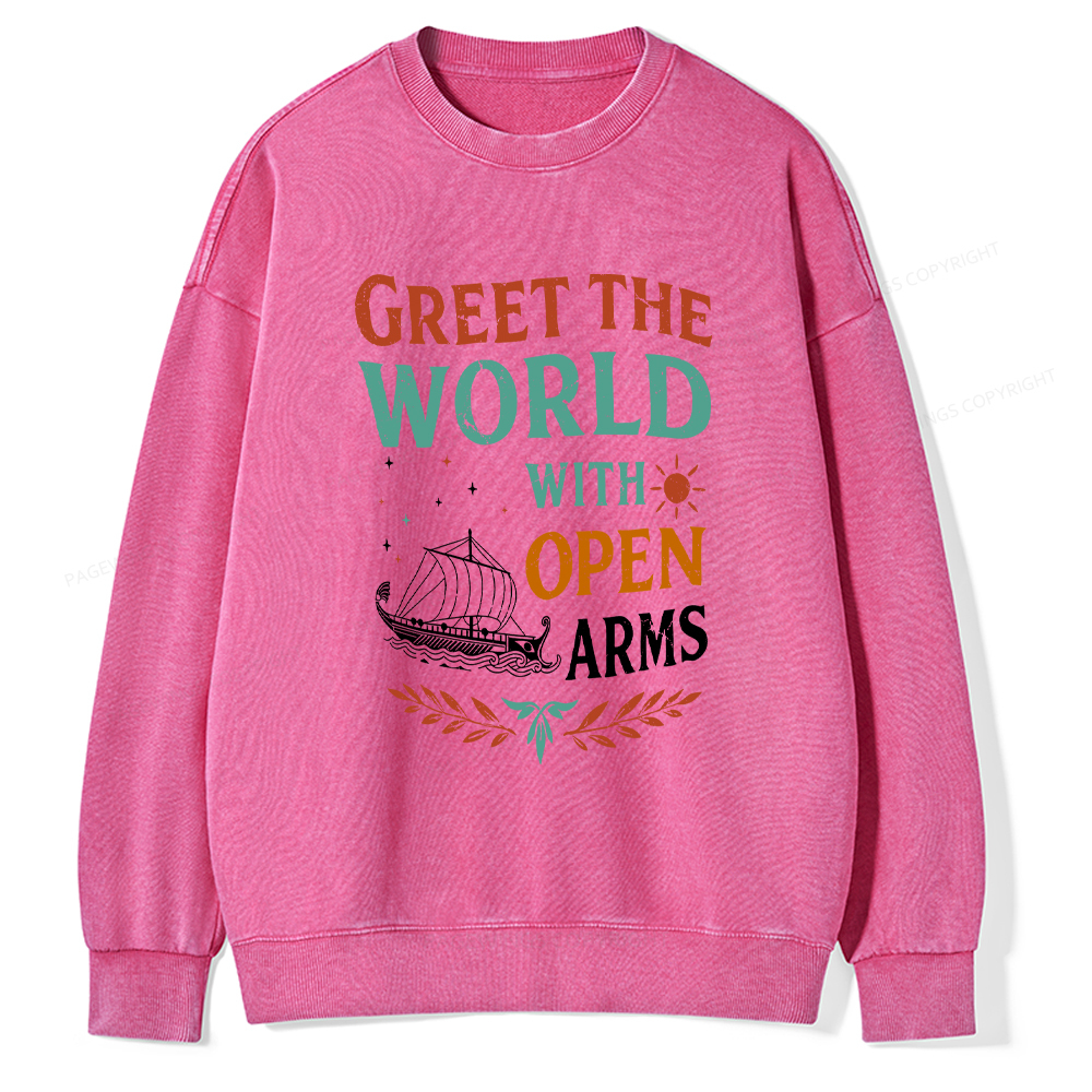 Pagewings Greet the World With Open Arms Washed Sweatshirt
