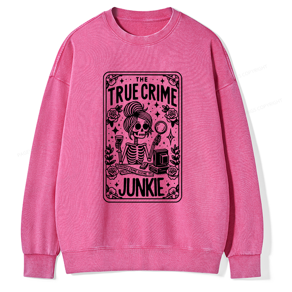 Pagewings True Crime Junkie Tarot Card Washed Sweatshirt