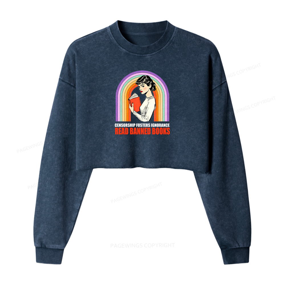 Pagewings Read Banned Books Washed Crop Sweatshirt