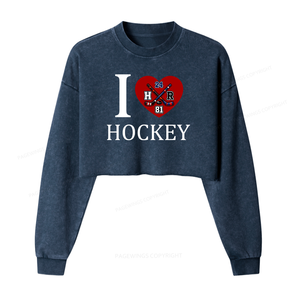 Pagewings I Heart Hockey Washed Crop Sweatshirt