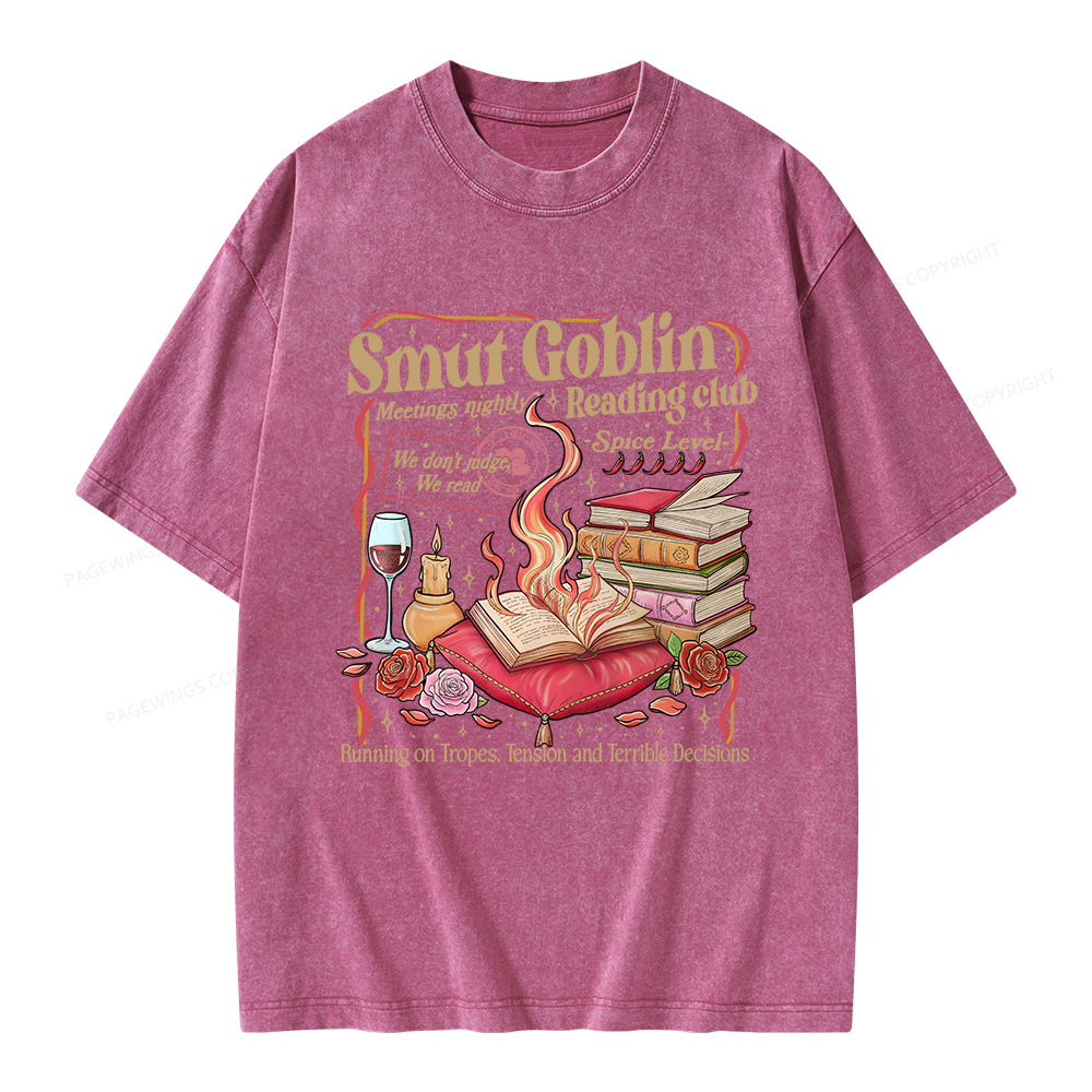 Pagewings Smut Goblin Dark Romance Bookish Unisex Washed T-shirt