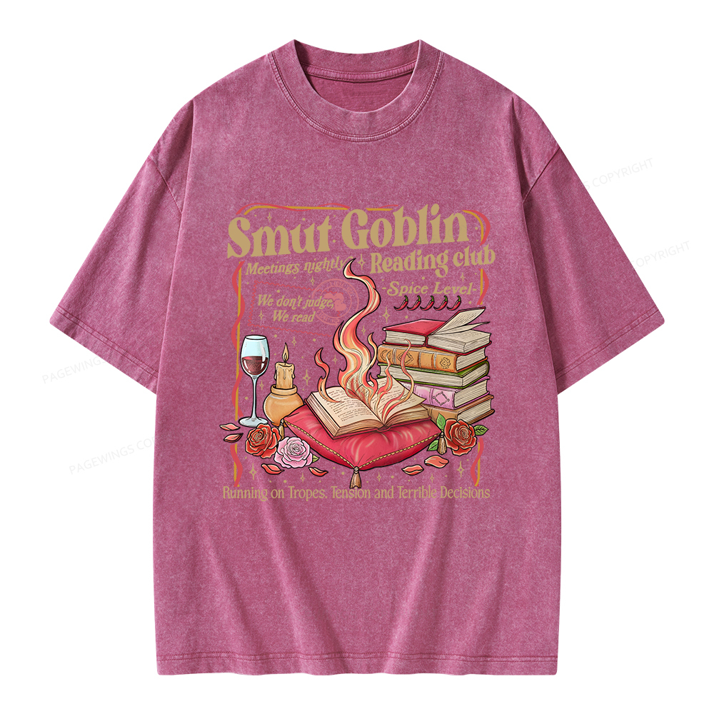 Pagewings Smut Goblin Dark Romance Bookish Unisex Washed T-shirt