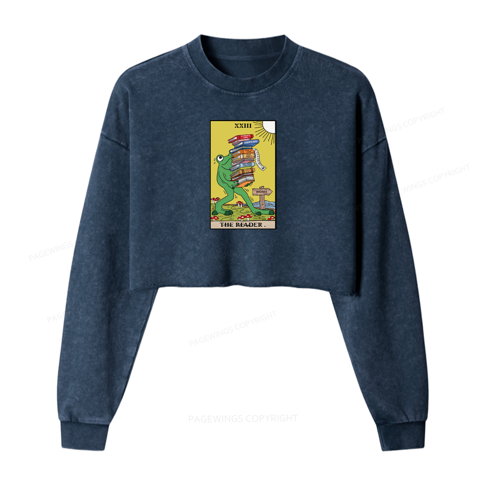 Pagewings Tarot Frog The Reader Washed Crop Sweatshirt