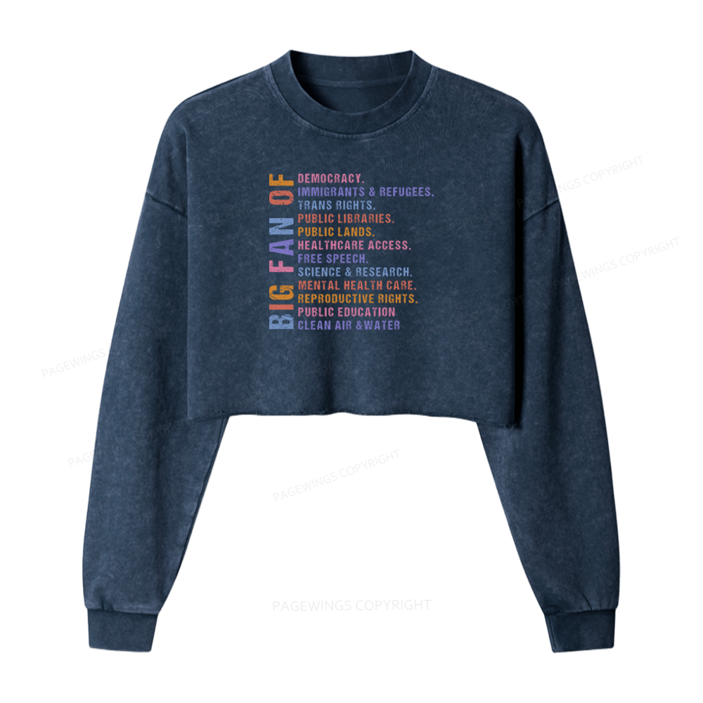 Pagewings Big Fan Of Human Rights Washed Crop Sweatshirt