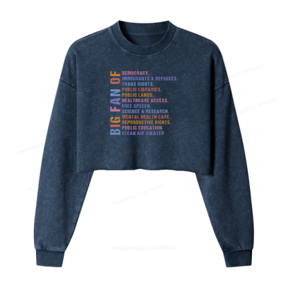Pagewings Big Fan Of Human Rights Washed Crop Sweatshirt