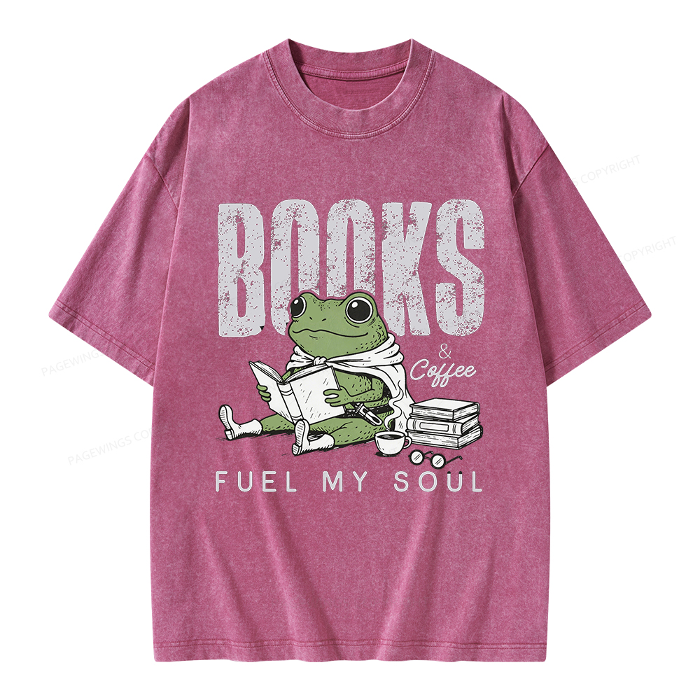 Pagewings Books And Coffee Fuel My Soul Unisex Washed T-shirt