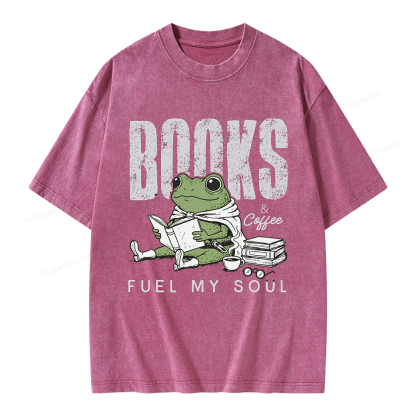 Pagewings Books And Coffee Fuel My Soul Unisex Washed T-shirt