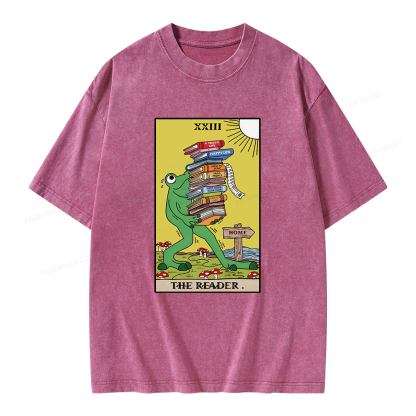 Pagewings Tarot Frog The Reader Unisex Washed T-shirt