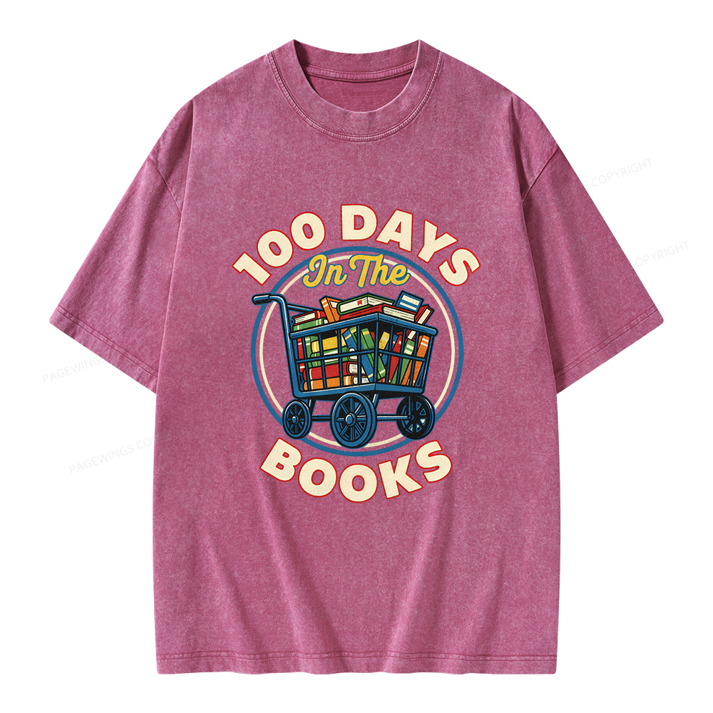 Pagewings 100 Days In The Books Unisex Washed T-shirt
